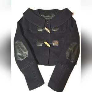 Proenza Schouler Wool Duffle Jacket Leather Elbow Patch Toggle Buttons